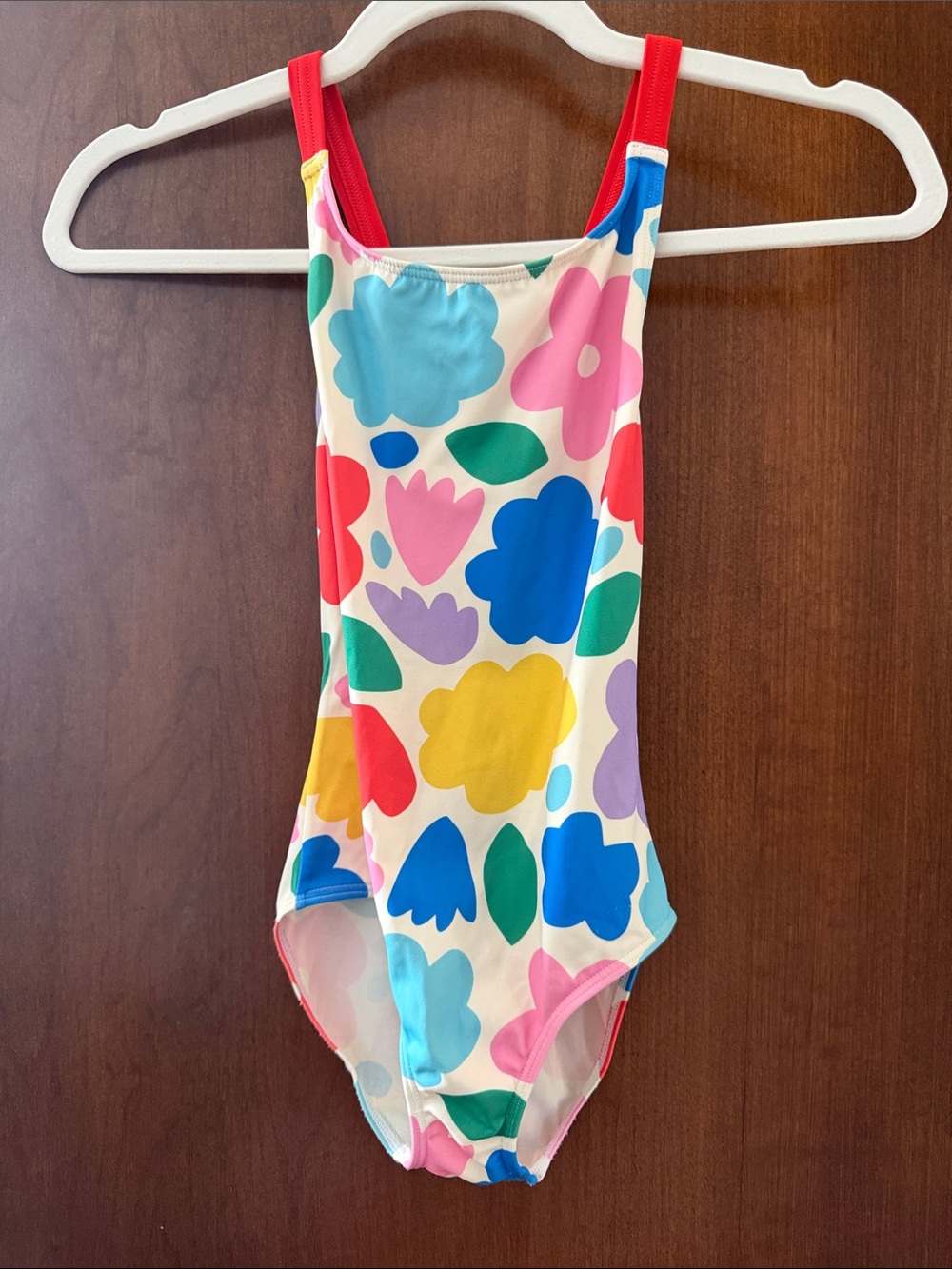 Mini Boden Kids One-Piece Swimsuit in Multicolor Floral Print with Red Straps